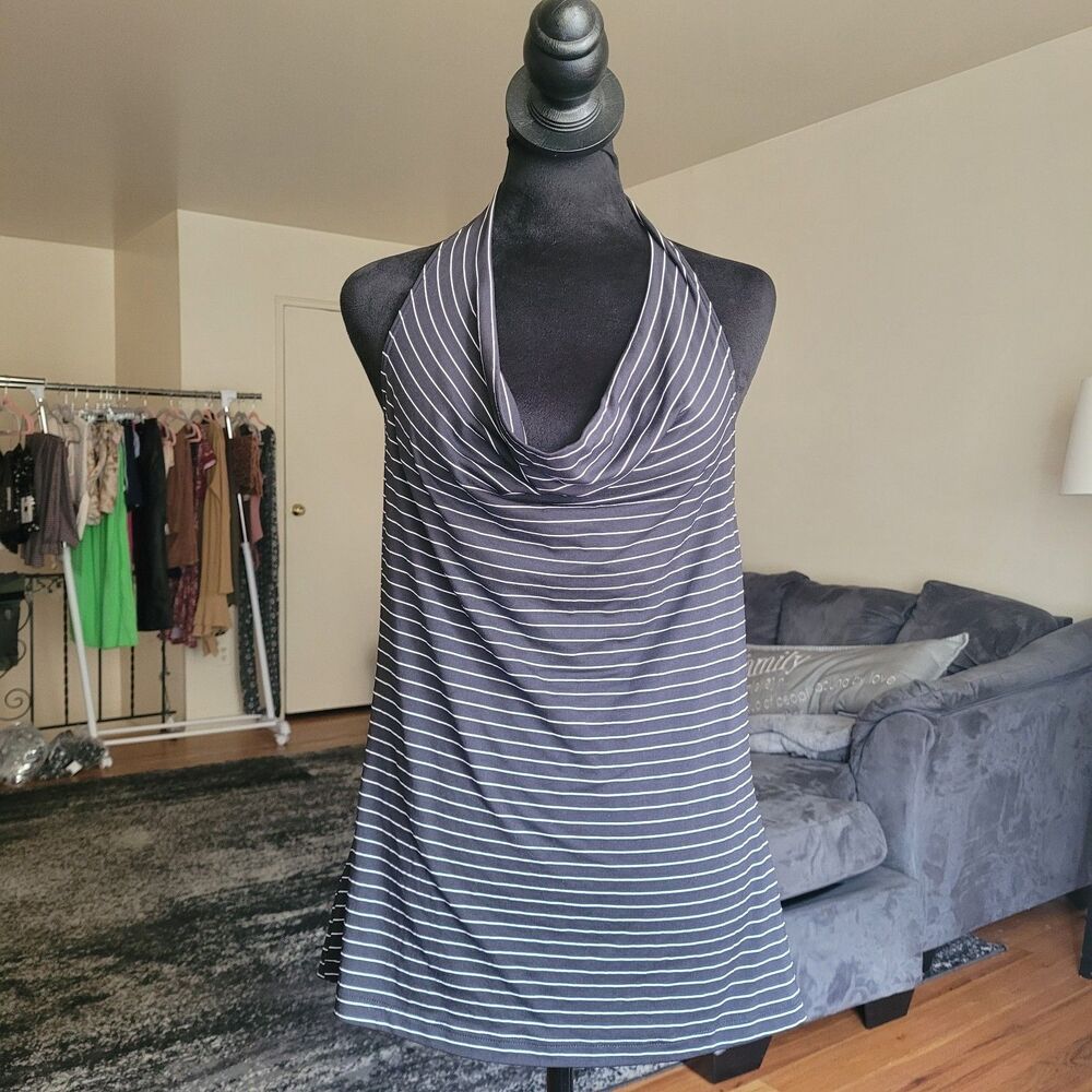 Zenobia Y2k Black and White Stripped Halter Top Size L-XL Made In USA Vintage